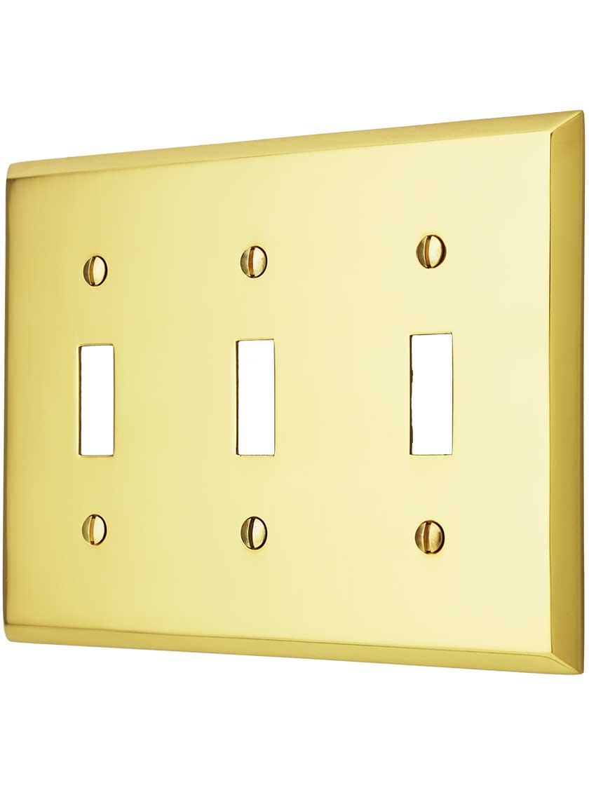 Traditional Triple Toggle Switch Cover Plate In Forged Brass
